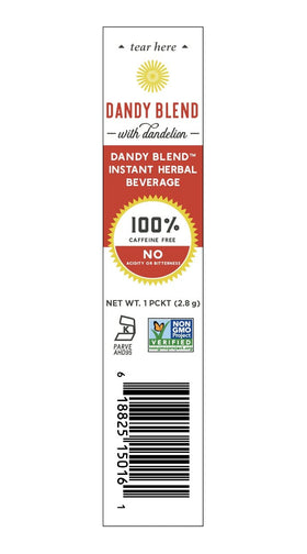 Dandy Blend 25 single-serving pouches displayed for quick hot or cold drinks.