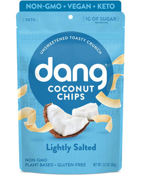 Dang Coconut Chips front of bag shows natural toasted crunch