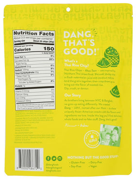 DANG Pineapple Thai Rice Chips closeup reveals pineapple notes, great for sharing at parties.