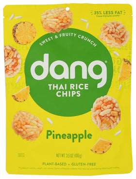 DANG Pineapple Thai Rice Chips pack showing crisp texture, ideal for on-the-go snacking.