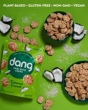 DANG chips with dip, ideal pairing for hummus or guacamole.
