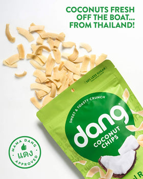 Dang Toasted Coconut Chips Original vegan and gluten-free ingredients on label