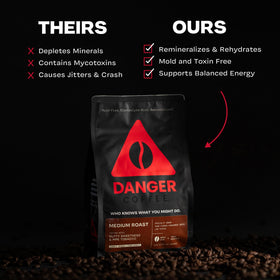 Cup of Danger Coffee aroma highlighting the medium roast.