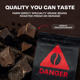 Danger Coffee espresso shot with crema highlighting bold finish