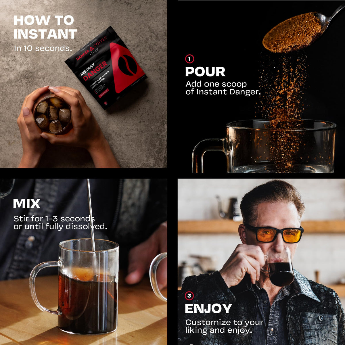 Danger Coffee freeze-dried at peak flavor for instant enjoyment