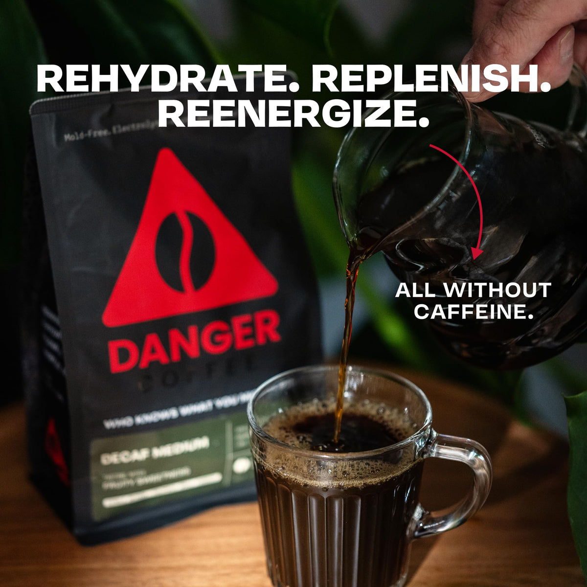 Danger Coffee medium roast cup with fruity notes ready to enjoy.