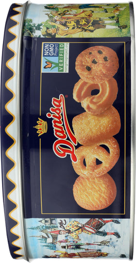 Danisa tin open display, layered butter cookies ready to share