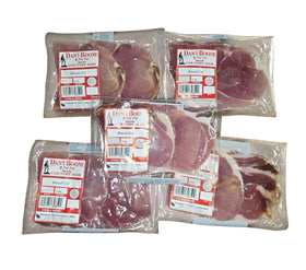 Dan'l Boone Inn Brand country ham biscuit pack showing five 3-ounce portions for easy meal planning