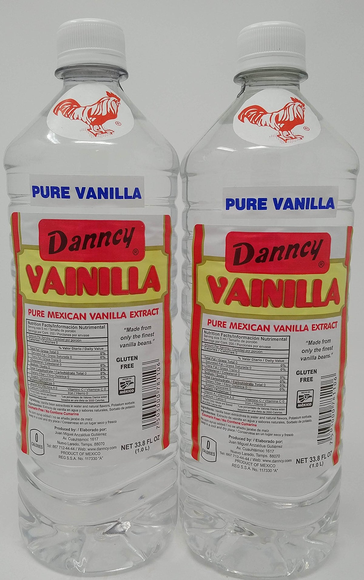 Danncy Pure Clear Vanilla Extract bottle 2-pack enhances baking with bright vanilla aroma.