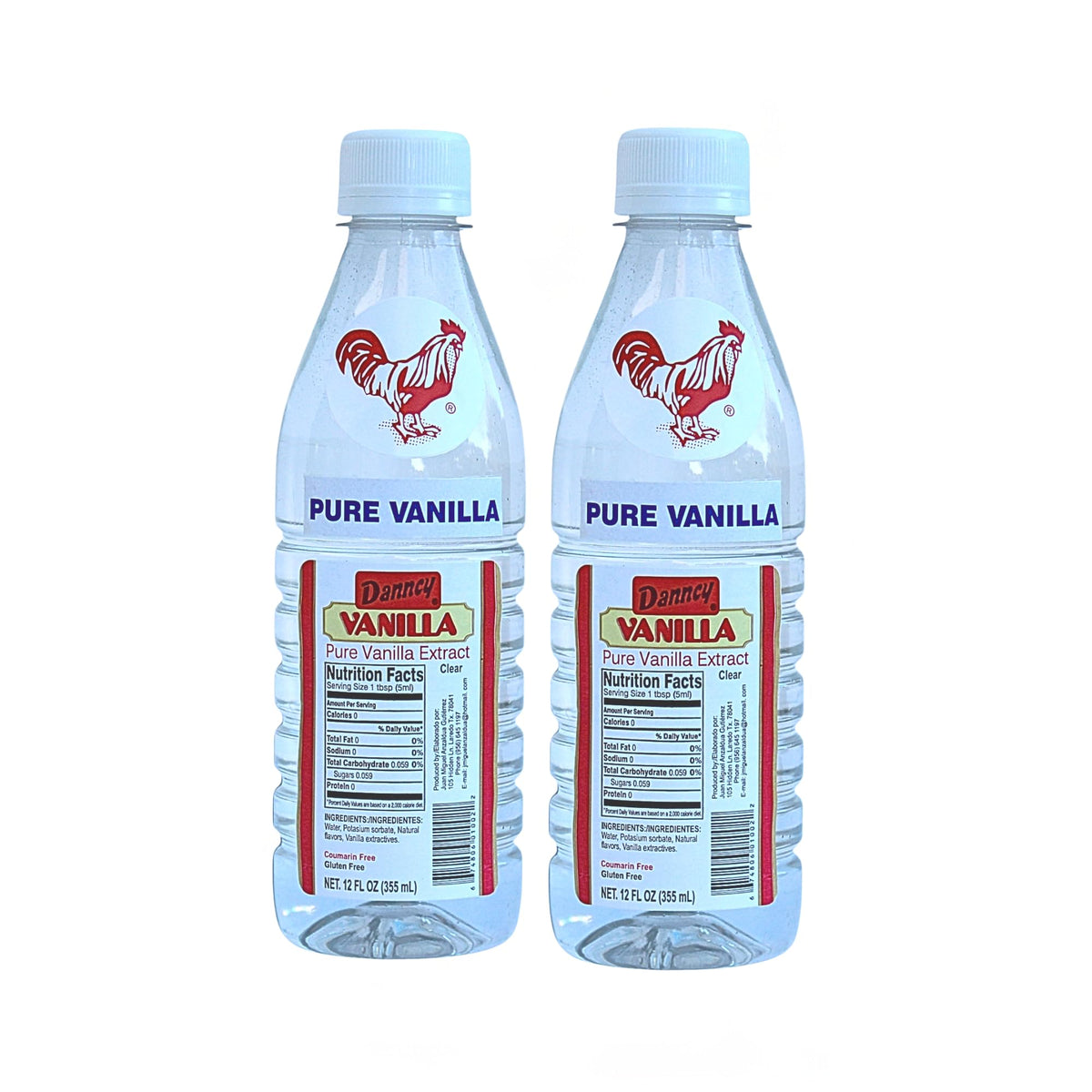 Danncy Vanilla Clear 12oz bottle front view, authentic vanilla for desserts.