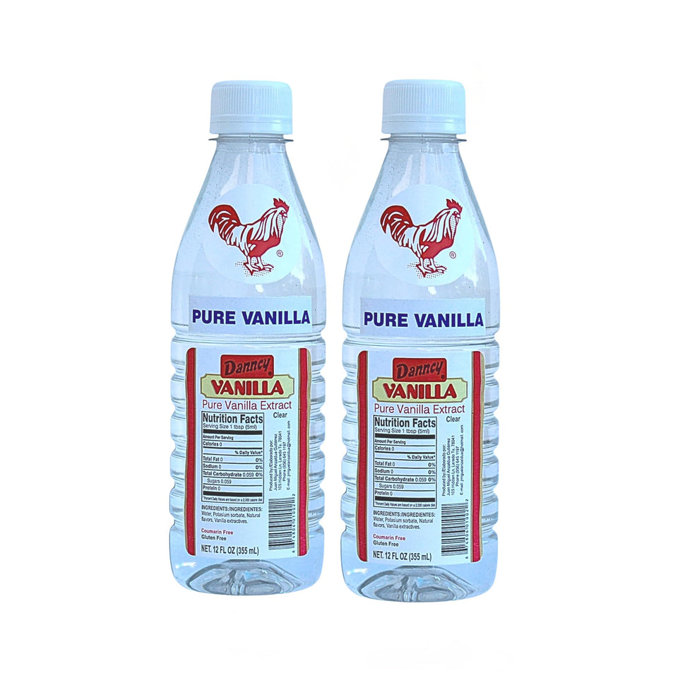 Danncy Vanilla Clear 12oz bottle front view, authentic vanilla for desserts.