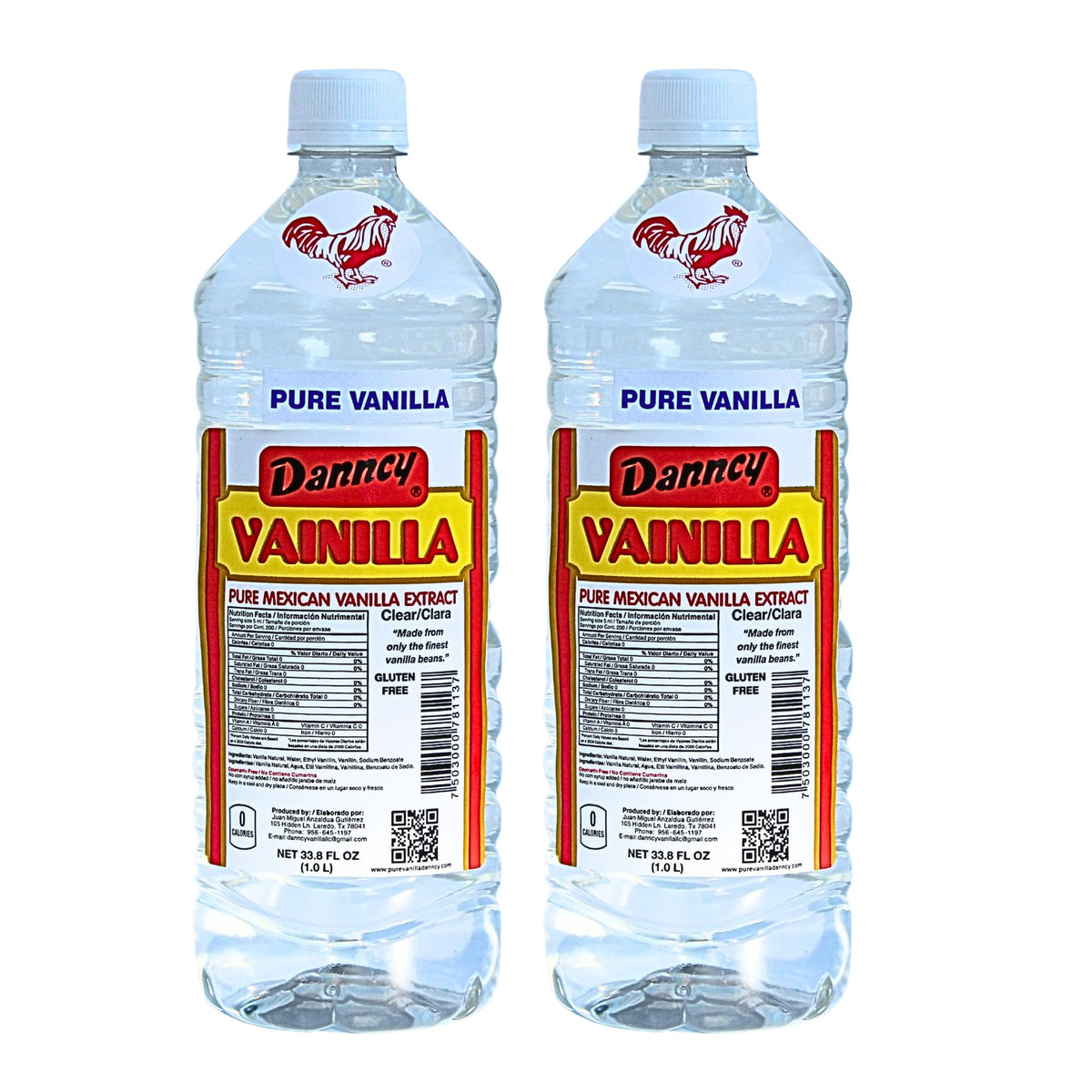 Danncy Vanilla Clear 1L bottle close-up showing rich vanilla flavor for baking.