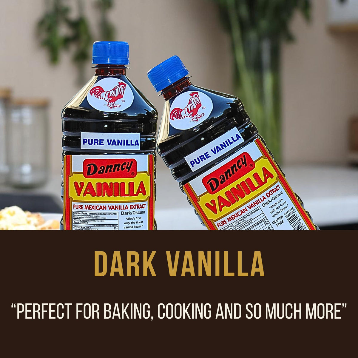 Danncy Vanilla Dark label closeup reveals premium vanilla beans and color.