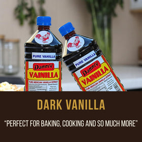 Danncy Vanilla Dark label closeup reveals premium vanilla beans and color.