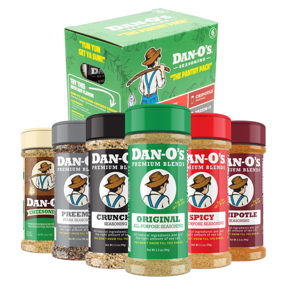 Dan-O's six-bottle set on kitchen counter for versatile weeknight meals.