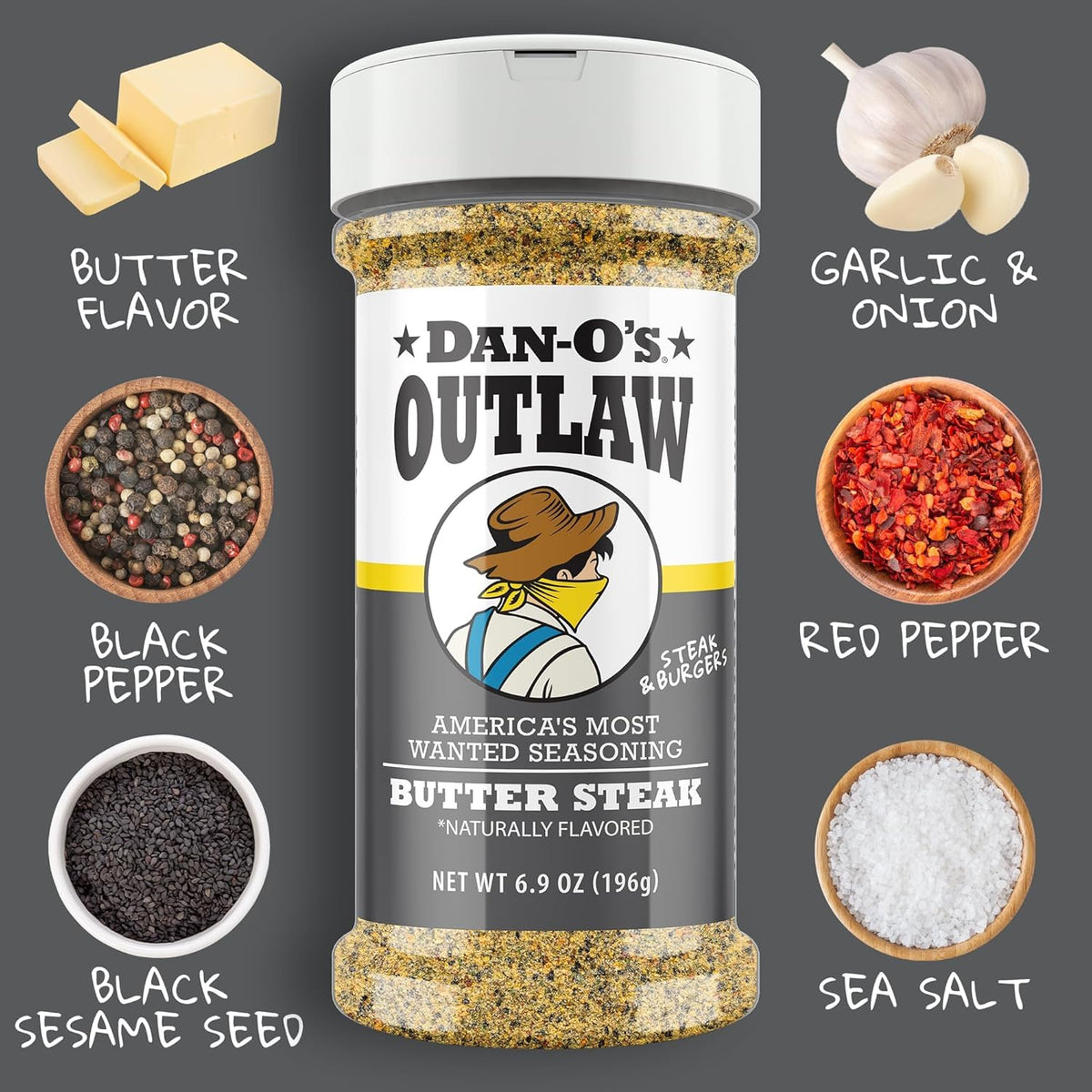 Dan-O's Butter Steak bottle front with rich buttery aroma hint.