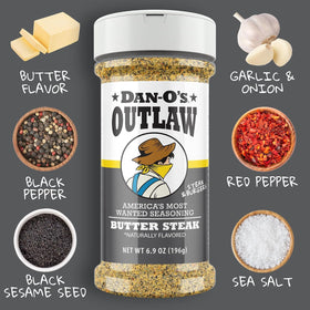 Dan-O's Butter Steak bottle front with rich buttery aroma hint.