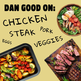 Dan-O's Butter Steak label close-up showing glossy, savory finish.