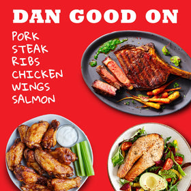 Dan-O’s Spicy BBQ rubbed on chicken wings for bold heat
