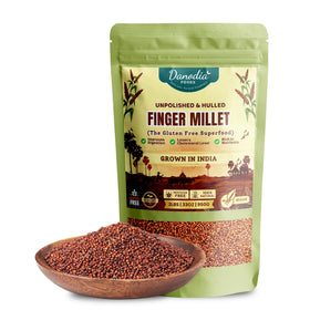 Danodia Foods finger millet bag in pantry highlighting organic packaging