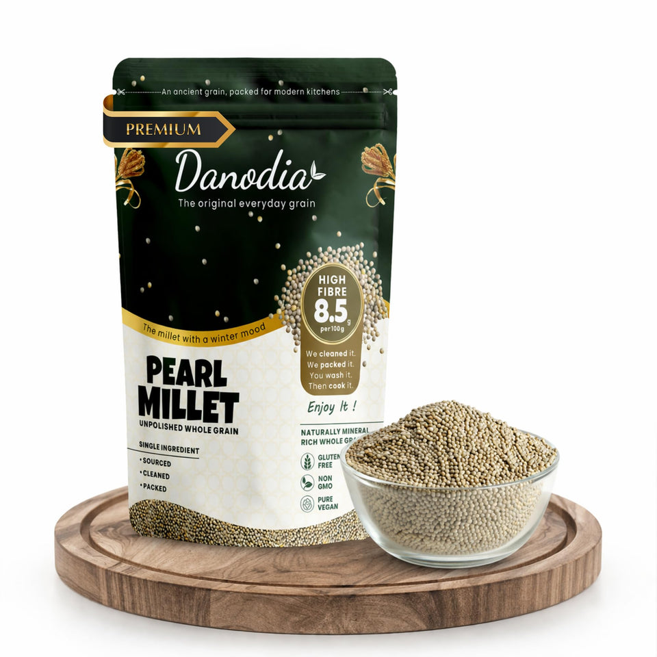 Danodia Foods Bajra pearl millet grains for hearty bowls and rustic pilafs.