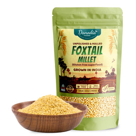 Danodia Foods Foxtail Millet pack on counter, gluten-free grain for versatile meals.