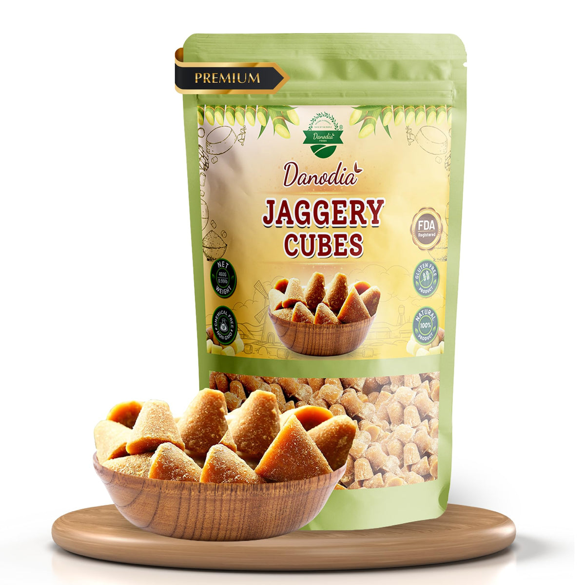 Danodia Foods organic jaggery cubes pack for clean, natural sweetness in beverages.