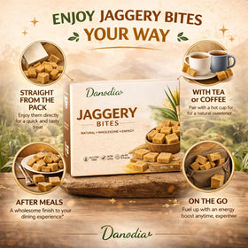 Danodia Jaggery Bites pairing with granola and porridge for flavor depth.