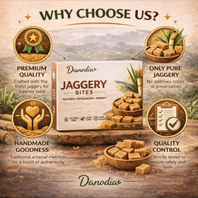 Danodia Jaggery Bites organic vegan gluten-free clean label detail.