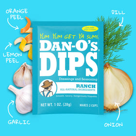 Dan-O's creamy dips serving bowl setup showcases richness.