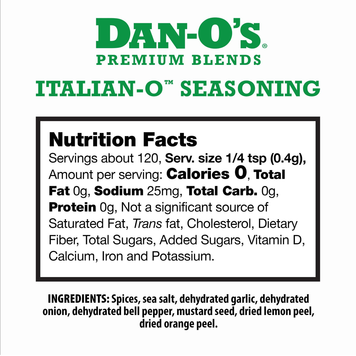 Danos ingredients list featuring rosemary and garlic for rich seasoning