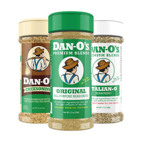 Danos Original bottle pour showcasing bold flavor for meats and veggies