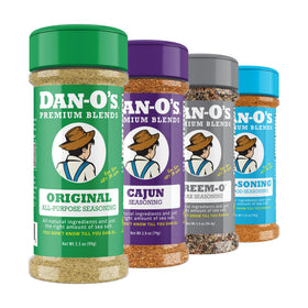 Dan-O's Original seasoning bottle for bold flavor on meats and veggies.