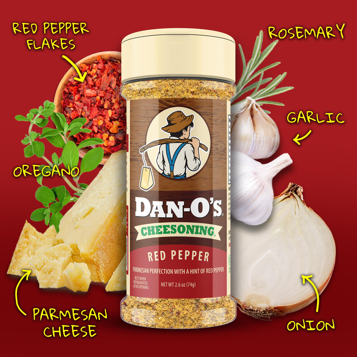 Dan-O's Cheesoning bottle from the trio, parmesan-forward Italian herb blend.