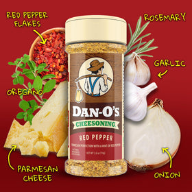 Dan-O's Cheesoning bottle from the trio, parmesan-forward Italian herb blend.