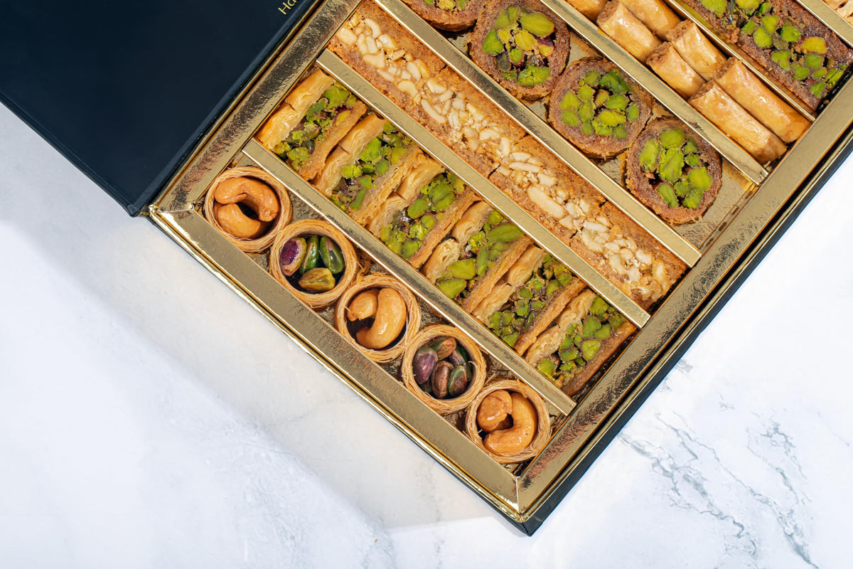 DAR BAKLAVA Nutlava varieties on a serving plate for tastings