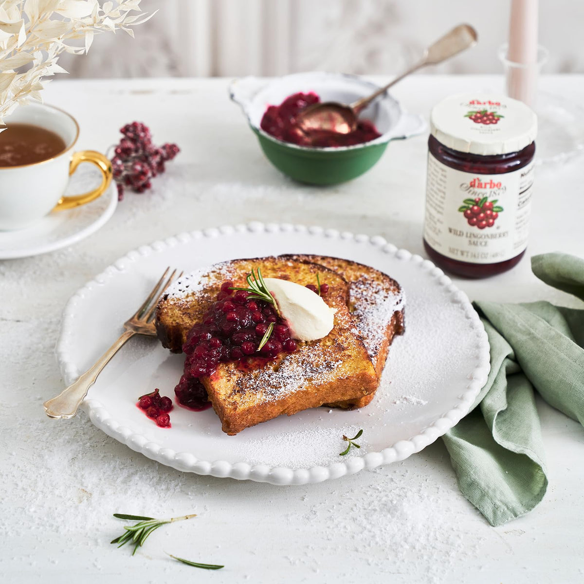 Darbo Lingonberry Sauce drizzle over dessert highlights tangy-sweet balance