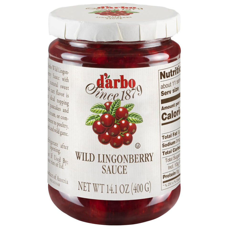 Darbo Lingonberry Sauce bottle pour showing tangy-sweet flavor for savory dishes