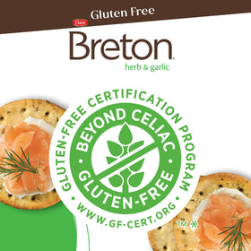 Dare Breton crackers show tapioca and green lentil flour for easy digestion.
