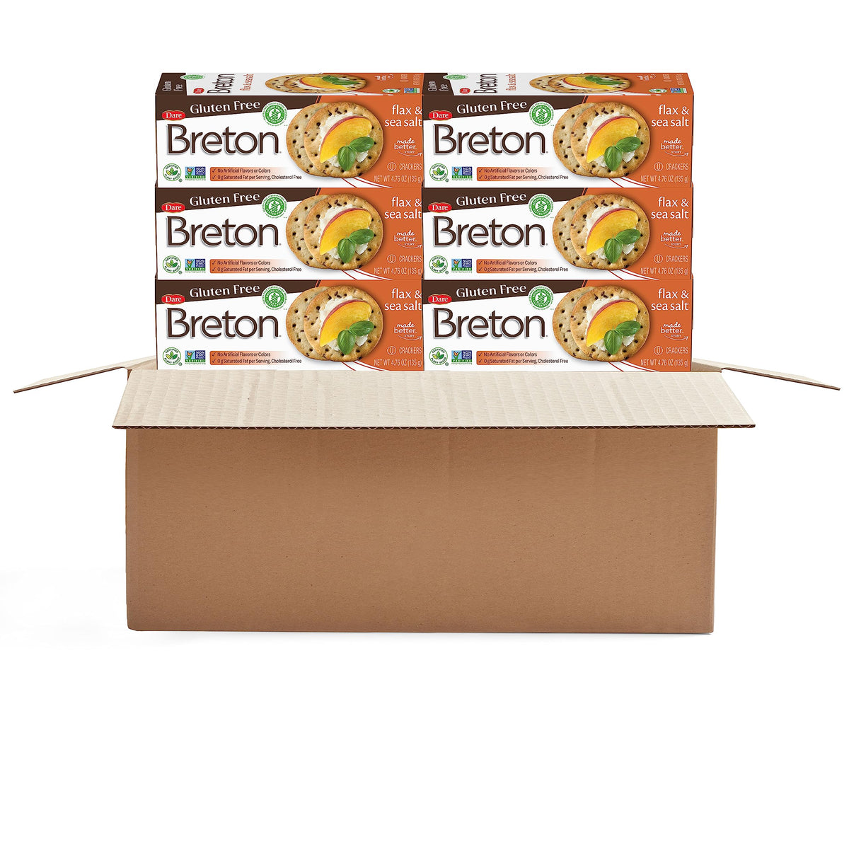 Dare Breton gluten-free crackers original with flax pack — crisp, versatile party snack.