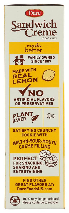 Dare Creme Cookies Lemon sandwich cookies with tangy lemon creme filling.