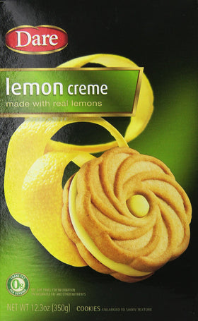 Dare Lemon Creme Sandwich Cookies box-2: tangy lemon creme with buttery cookies, great for gifting.