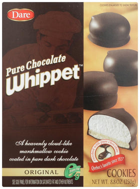 Dare Whippet Original Cookies hero image with chocolate-coated marshmallow center, ideal for sharing.