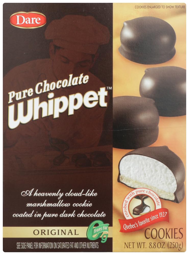 Dare Whippet Original Cookies hero image with chocolate-coated marshmallow center, ideal for sharing.