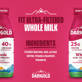 Darigold FIT 25g protein milk glass, ideal post-workout fueling.