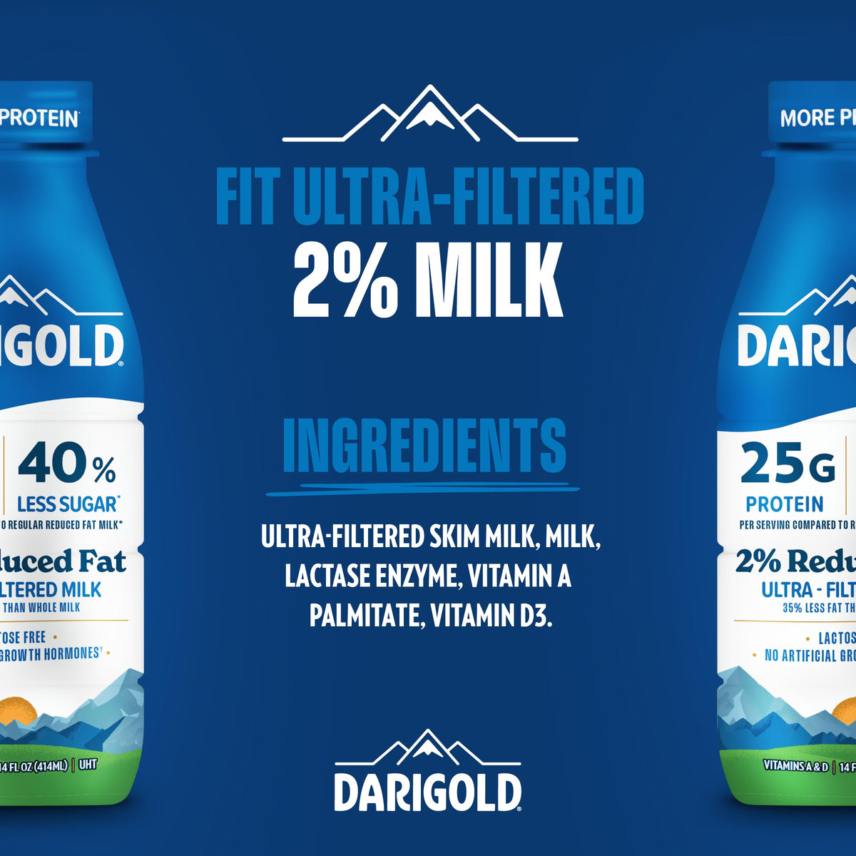 Darigold FIT ultra-filtered milk pouring highlights creamy texture with low sugar.