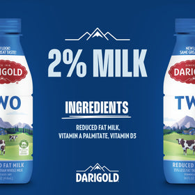 Darigold 2% milk being poured, highlighting convenient on-the-go use.