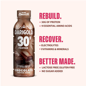 Darigold nutrition panel on shake highlights lactose-free and gluten-free benefits