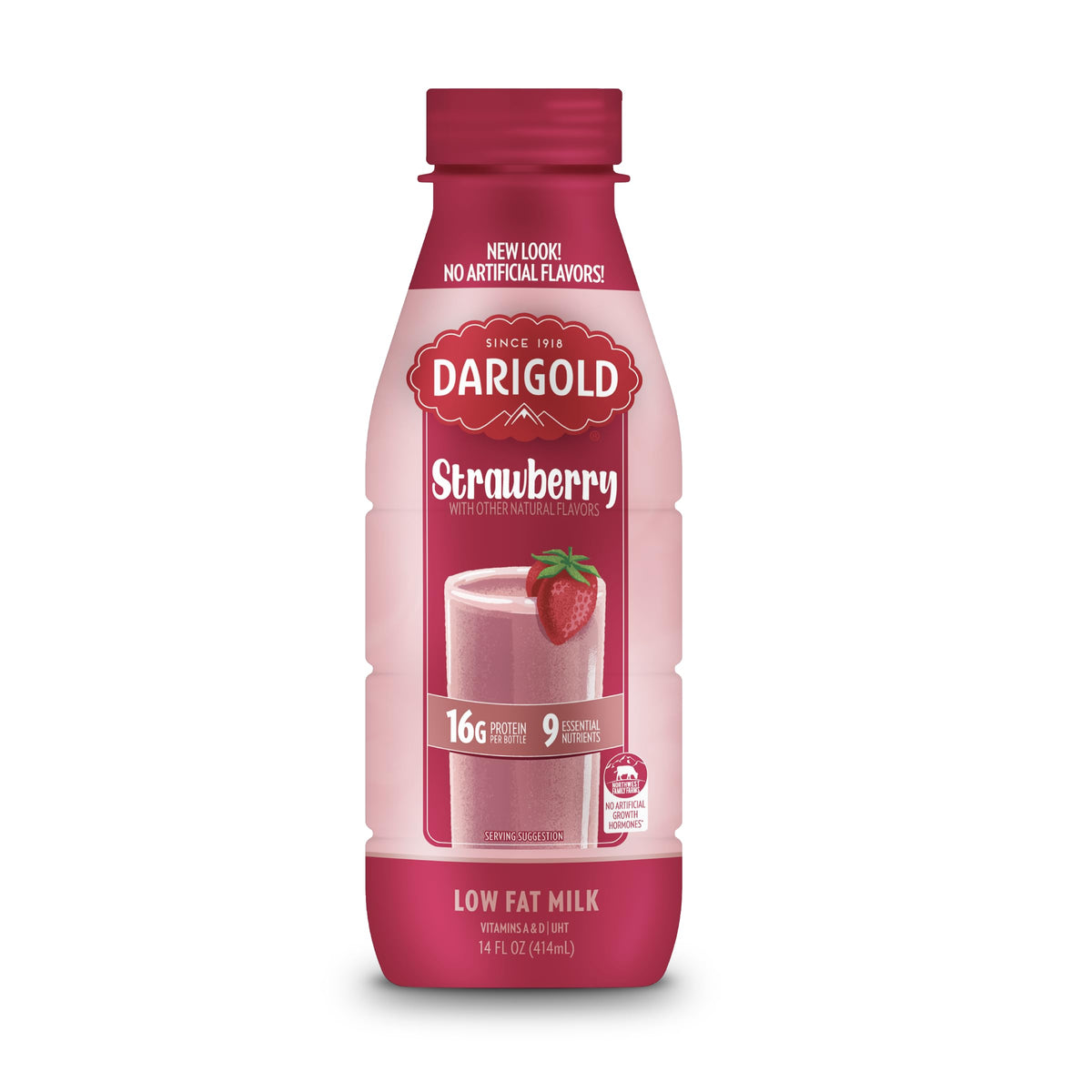 Darigold Strawberry 1 Percent Milk on-the-go bottle for school lunches.