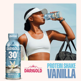 Darigold Vanilla Protein Shake pack demonstrates 12-pack convenience for daily use.